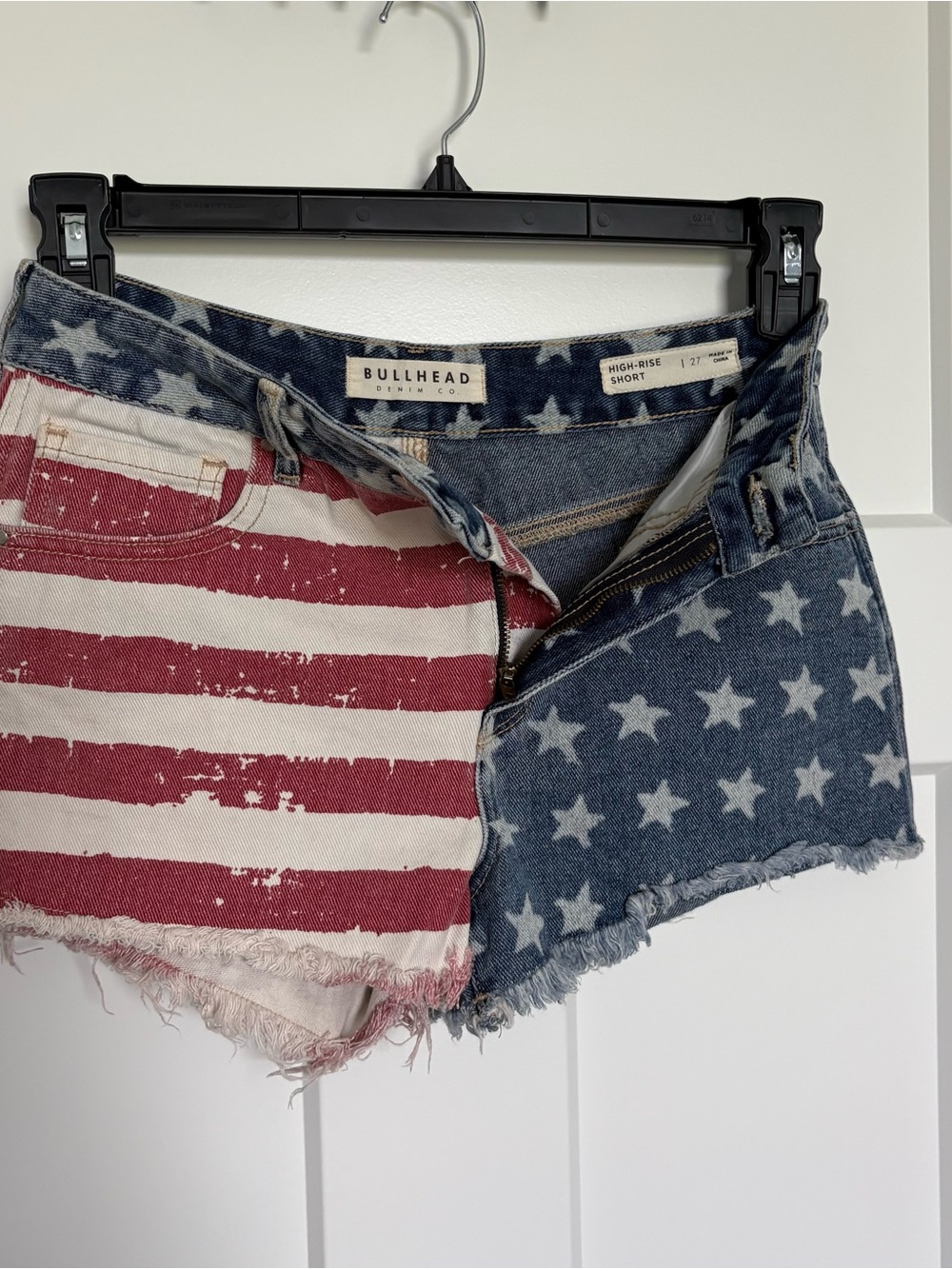 Bullhead High-Rise American Flag Denim Shorts - Red & Blue